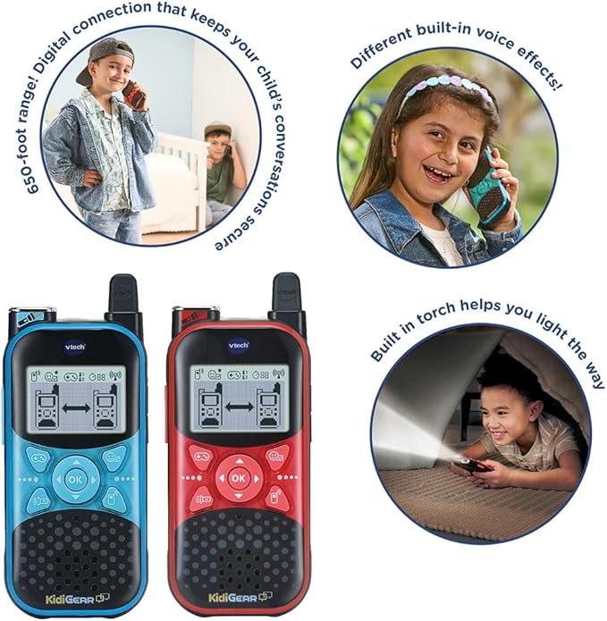 VTech KidiGear Walkie Talkies Explorer, Outdoor Walkie Talkies with Secure Digital Connection, Torch, Voice Effects, Animations and Games, Toy for Kids 5, 6, 7Plus Years, English Version