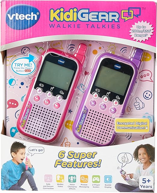 VTech KidiGear Walkie Talkies for Kids, Outdoor 65-foot Long Distance Walkie Talkies with Secure Digital Connection, Suitable for Boys and Girls 5+ years, Pink, English Version