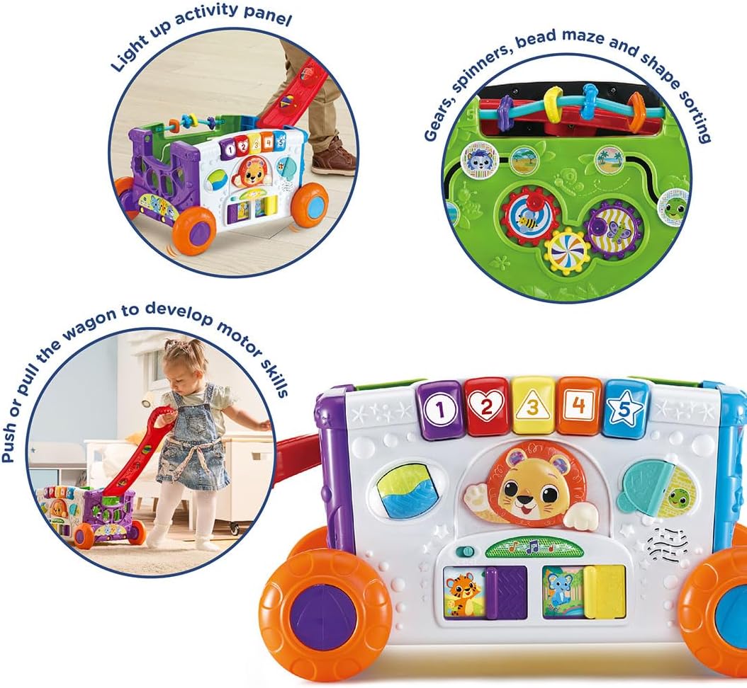 VTech Baby Sort & Discover Activity Wagon, Pull Along Light-up Activity Panel with Manipulatives, Animals, Numbers & Colours, Interactive Toy, Gift for Toddler 12, 18, 24 months +, English version