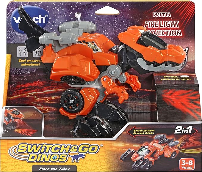 VTech Switch & Go Dinos Flare the T-Rex, Interactive Preschool Dinosaur that Switches Into a Car, 2-In-1 Educational Toy for Children 3, 4, 5, 6+ Year Olds