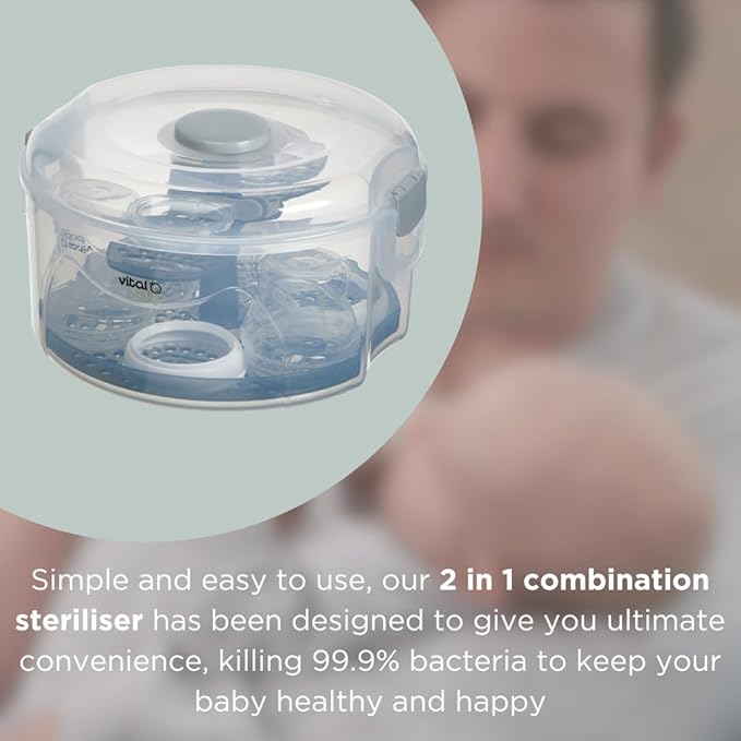 Vital Baby Nurture 2 in 1 Combination Steriliser - Microwave Steam Sterilising and Cold Water Sterilizer - BPA, Latex & Phthalate Free
