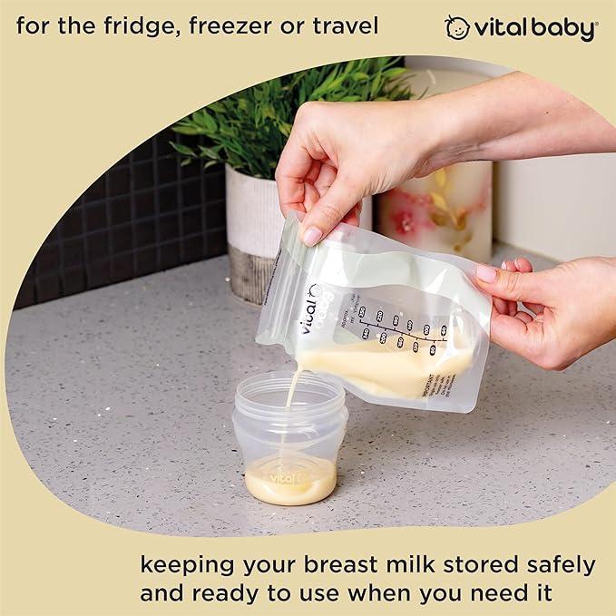 Vital Baby Nurture Easy Pour Breast Milk Storage Bags 250ml 30pk – Breastmilk Collection Pouches - Non - Spill & Leakproof with Hygiene Spout - BPA, Phthalate & Latex Free - Store in Fridge or Freezer - Adenzo Comfies