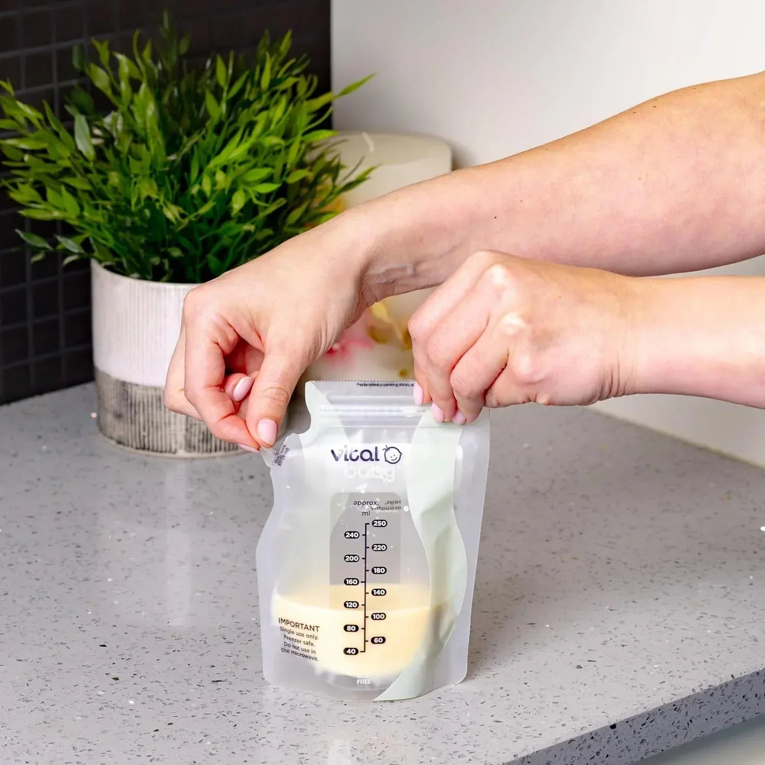 Vital Baby Nurture Easy Pour Breast Milk Storage Bags 250ml 30pk – Breastmilk Collection Pouches - Non - Spill & Leakproof with Hygiene Spout - BPA, Phthalate & Latex Free - Store in Fridge or Freezer - Adenzo Comfies