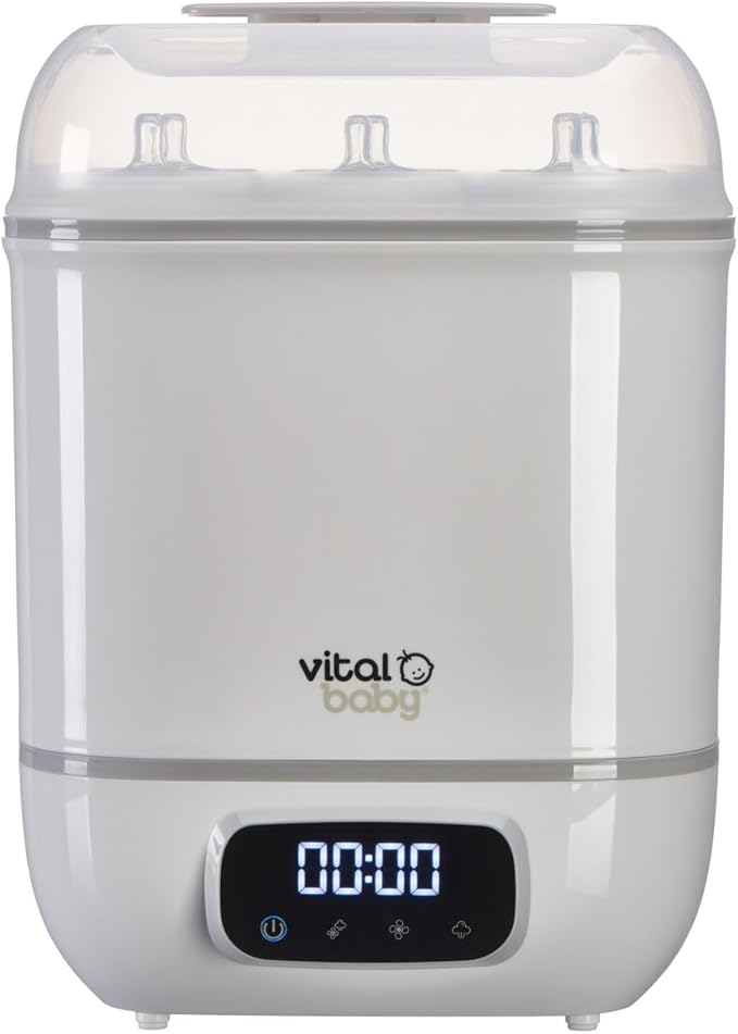 Vital Baby Nurture Pro Steam Steriliser & dryer - Kills 99.9% of Bacteria & Viruses in 6 Minutes - Chemical Free Sterilising - Grey