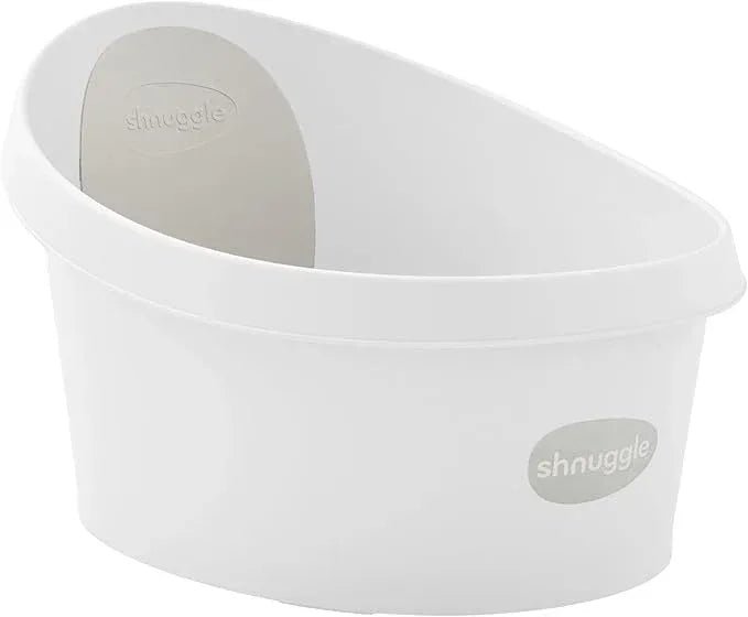 Shnuggle Toddler Bath Tub | Larger Bath for Bigger Kids at Bathtime | Includes Warm and Soft Foam backrest | Grippy Anti - Slip Surface | Includes Easy Drain Bath Plug | White with Light Grey Backrest - Adenzo Comfies