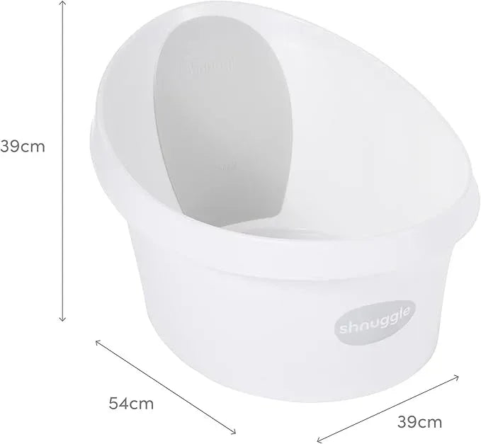 Shnuggle Toddler Bath Tub | Larger Bath for Bigger Kids at Bathtime | Includes Warm and Soft Foam backrest | Grippy Anti - Slip Surface | Includes Easy Drain Bath Plug | White with Light Grey Backrest - Adenzo Comfies