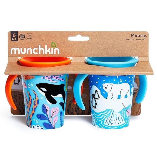 Munchkin® Miracle® 360 Wildlove - Sippy Cup, 6 oz, 2-Pack, Orca/Polar Bear
