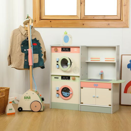 Craft Wooden Washing Machine Toy Set – Kids Pretend Play Washer & Dryer Furniture Playset