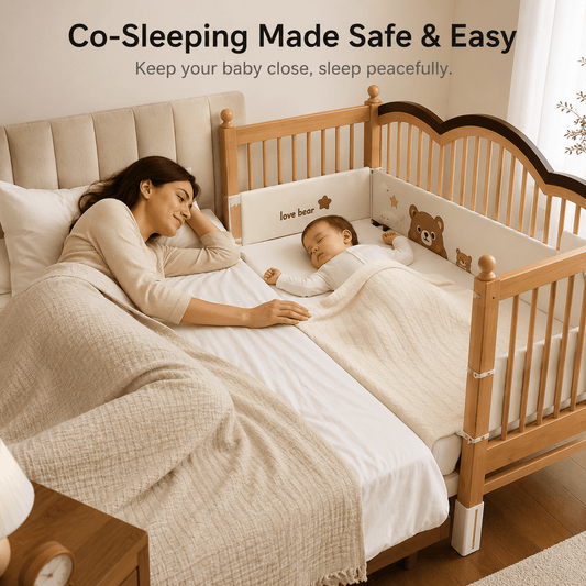 Walnut Wood Children's Interlocking Bed, Solid Wood Baby Bed, Large Bed With Adjustable Guardrails, Widened Legs, Baby Bed For bed Bumpers or Other Mattress Styles - Adenzo Comfies