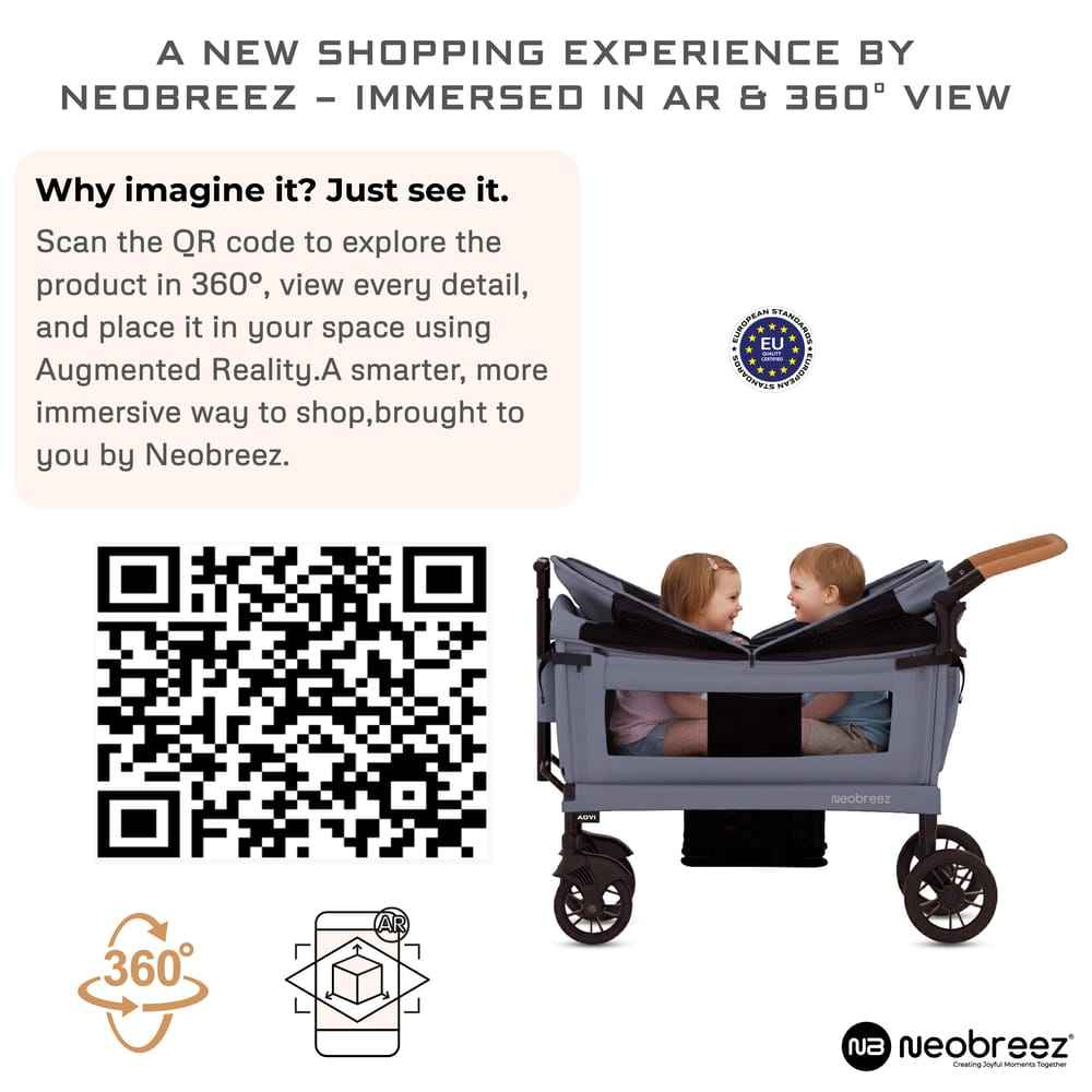 Neobreez ADVI Wagon Cargo Push Pull Foldable Stroller For 2 Kids, UV&Waterproof Removable Canopy,Gift&String Bag,Phone Holder,2in1 Cup Holder,Toy Strap,Reflective Stickers,6m to 4yrs,44kg.