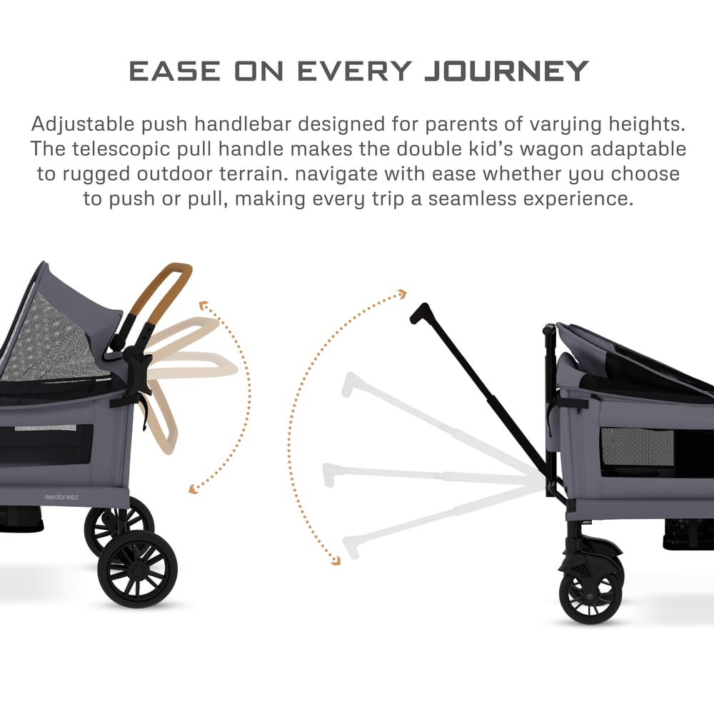 Neobreez ADVI Wagon Cargo Push Pull Foldable Stroller For 2 Kids, UV&Waterproof Removable Canopy,Gift&String Bag,Phone Holder,2in1 Cup Holder,Toy Strap,Reflective Stickers,6m to 4yrs,44kg.