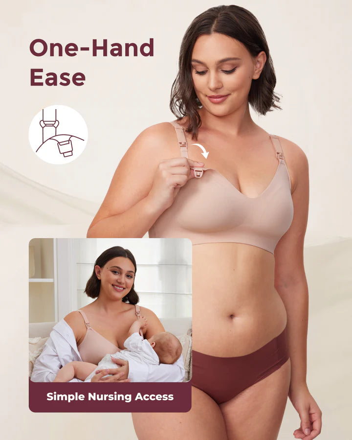 Momcozy Seamless Nursing Bra – Ultra-Soft Wireless Maternity & Breastfeeding Bralette with Pads, Easy-Access Clasp, Pump-Friendly & Comfortable