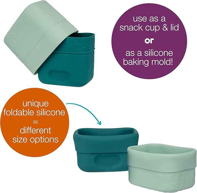 B.box Silicone Snack Cup (2‑Pack) – Forest, 5oz Base + 5.7oz Lid