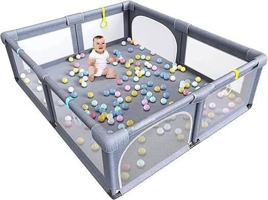 Baby Playpen, Extra Large Playpen for Babies and Toddlers, BPA-Free, Non-Toxic, Safe No Gaps Playards for Babies, Sturdy Safety Play Yard for Indoor Outdoor Fun, Grey - Adenzo Comfies