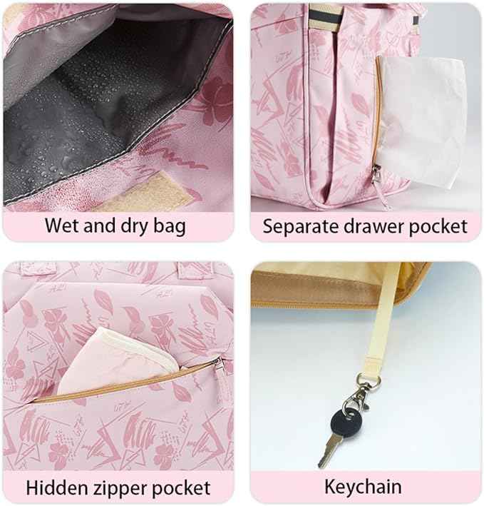 Waterproof Diaper Backpack for Mom & Dad – Multi-Compartment Baby Changing Bag with Stroller Straps, Large Capacity Travel Maternity Backpack (27×18×42cm)