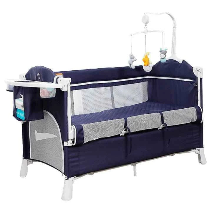 5-in-1 Baby Bassinet Bedside Sleeper & Playard with Changing Table – Rocking Crib, Mesh Sides, Music Box, Mosquito Net, Storage & Travel-Friendly Design
