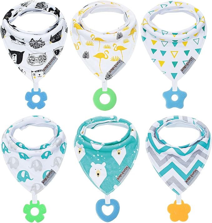 Baby Bandana Bib with Teether – Super Absorbent Cotton Drool Bib with Adjustable Nickel - Free Snaps, Soft Fleece Back (0–24 Months) - Adenzo Comfies