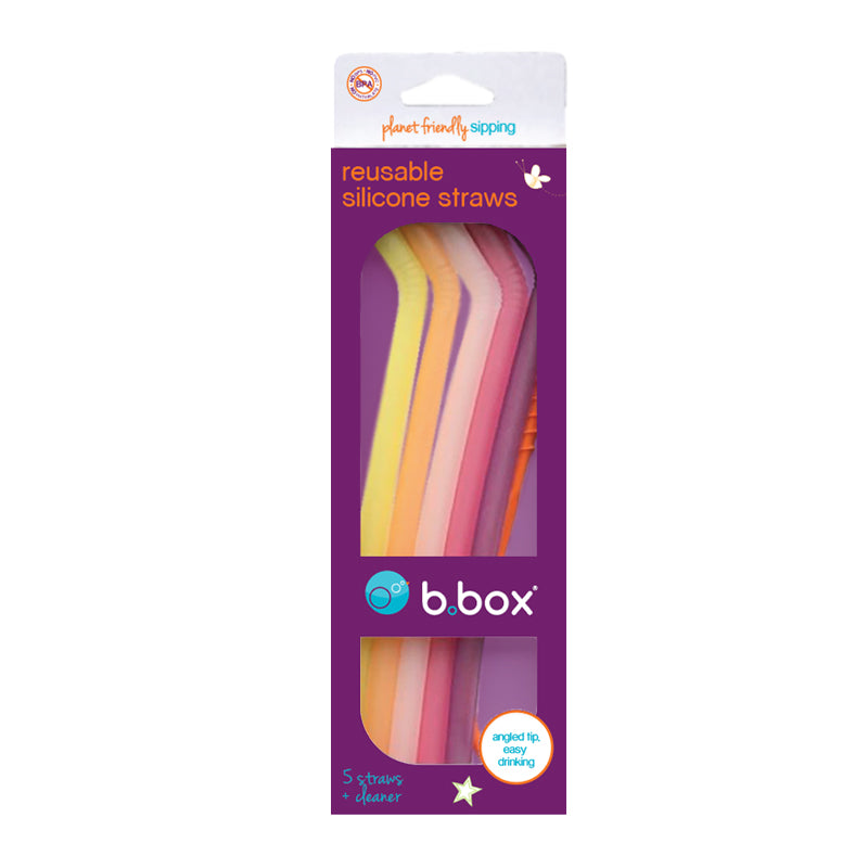B.box Reusable Silicone Straws for Kids – Pool Party (5-Pack, BPA-Free & Eco-Friendly)