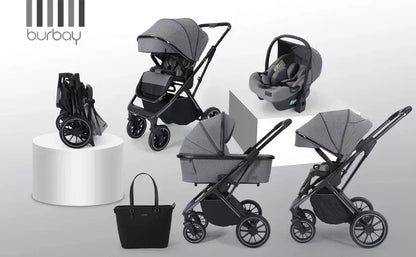 Burbay E77 3 - in - 1 Baby Travel System Stroller with Infant Car Seat & Bassinet – Foldable, Adjustable, All - Terrain Wheels - Adenzo Comfies
