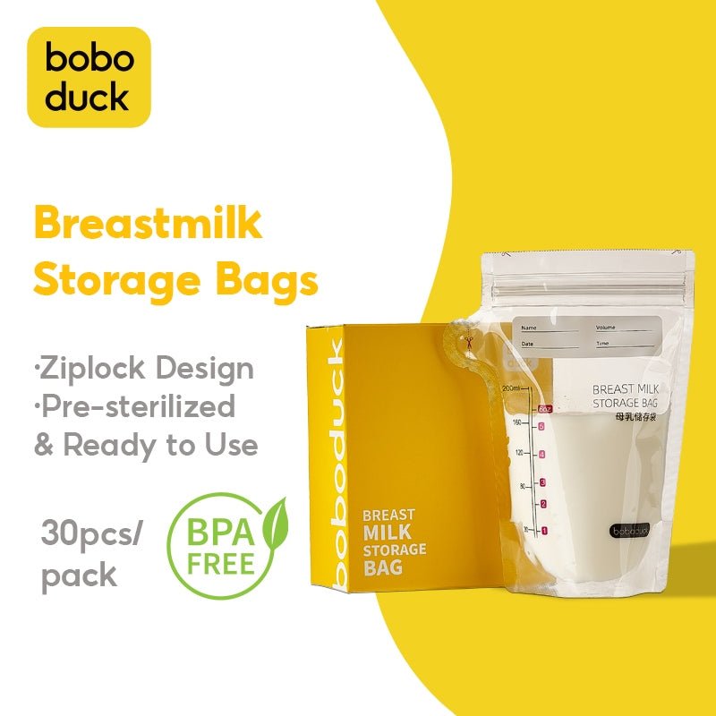 Boboduck Breastfeeding Milk Storage Bags – Leak-Proof, Freezer Safe, Hygienic Seal – 200 ml Capacity, 30 Pack - Adenzo Comfies