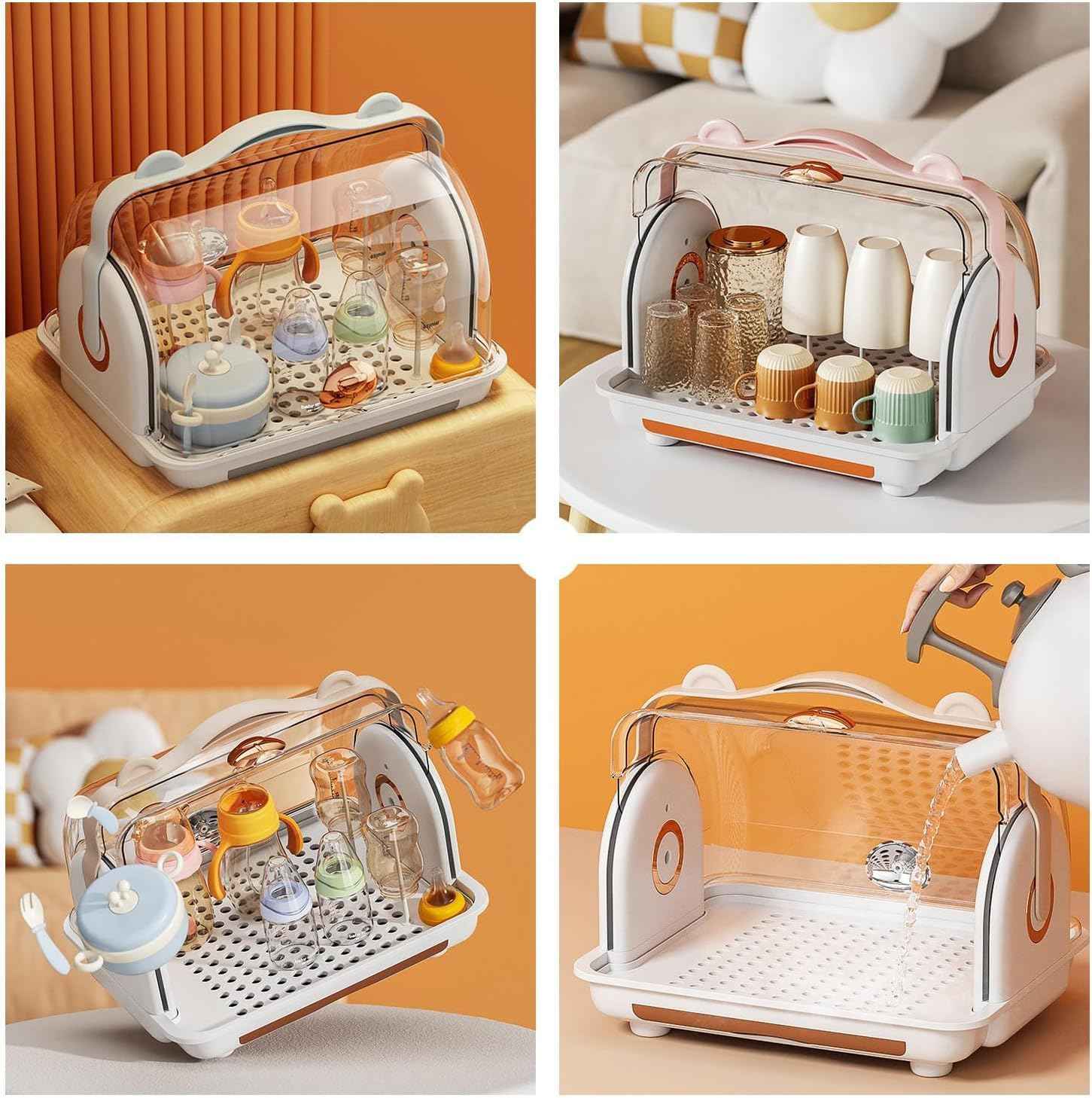 Baby Bottle and Accessories Storage Organizer – Portable Drying Rack with 6 Bottle Holders, 4 Teat Holders, Removable PP Cover & Multipurpose Storage