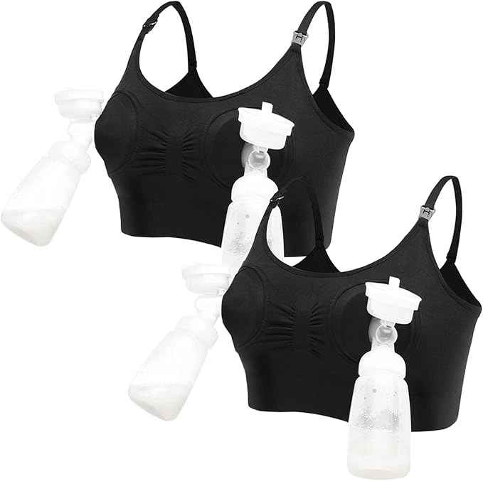 Hands-Free Pumping & Nursing Bra – Adjustable Maternity Bra with Shoulder Straps, Front Clip Access & Back Hook Closure (Breathable Nylon Spandex)