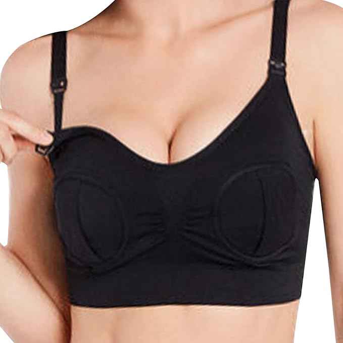 Hands-Free Pumping & Nursing Bra – Adjustable Maternity Bra with Shoulder Straps, Front Clip Access & Back Hook Closure (Breathable Nylon Spandex)