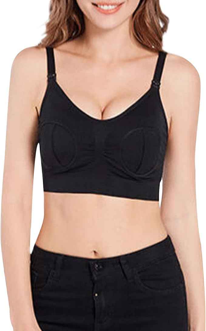 Hands-Free Pumping & Nursing Bra – Adjustable Maternity Bra with Shoulder Straps, Front Clip Access & Back Hook Closure (Breathable Nylon Spandex)