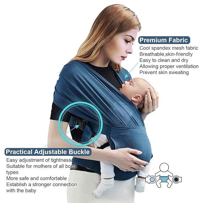 Breathable Baby Wrap Carrier Sling – Adjustable Spandex Mesh Baby Hammock with Buckle Support, Hands-Free Infant Carrier & Nursing Wrap (0–24 Months)