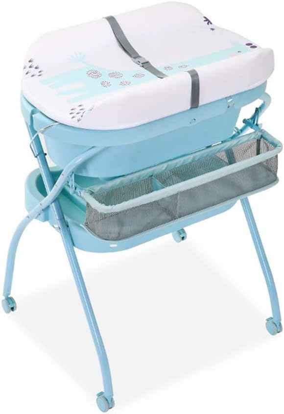 2-in-1 Foldable Baby Changing Table with Bathtub – Portable Diaper Changing Station & Massage Care Table with Storage Shelves for Newborns to Toddlers (0–2 Years)