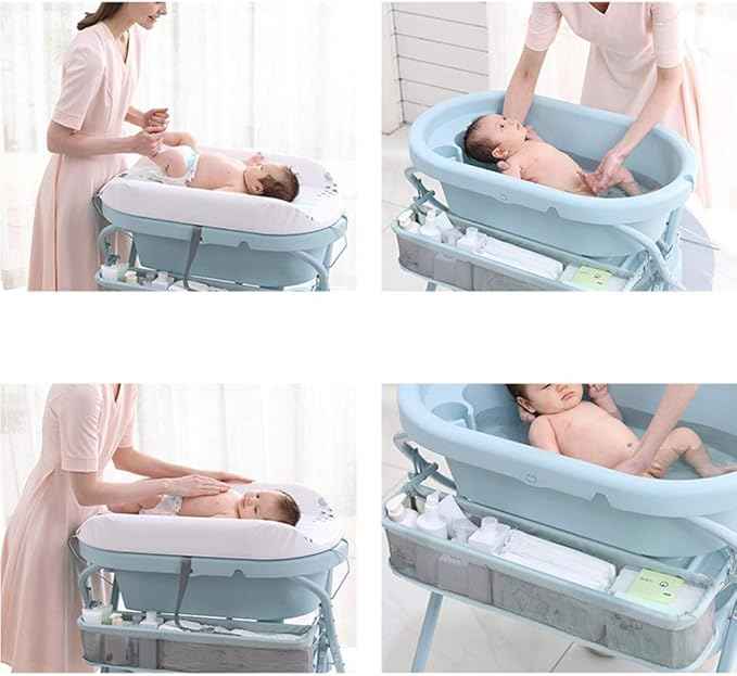 2-in-1 Foldable Baby Changing Table with Bathtub – Portable Diaper Changing Station & Massage Care Table with Storage Shelves for Newborns to Toddlers (0–2 Years)