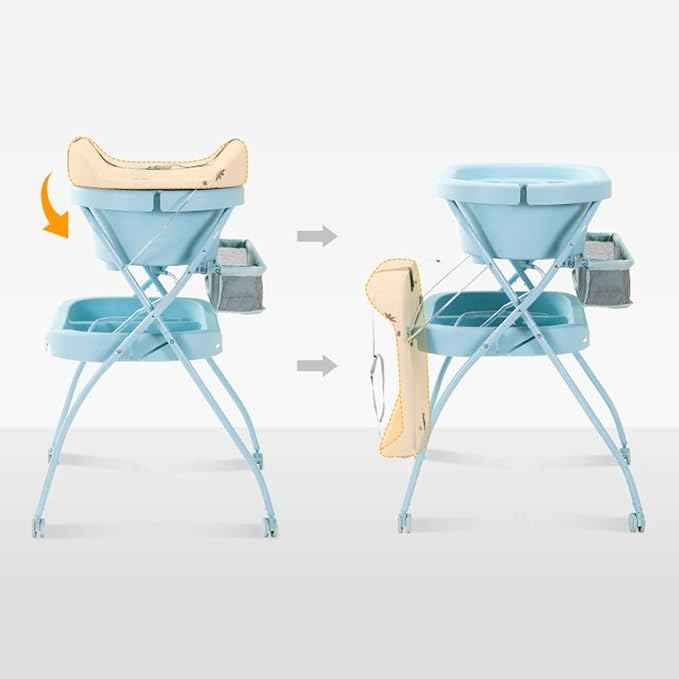 2-in-1 Foldable Baby Changing Table with Bathtub – Portable Diaper Changing Station & Massage Care Table with Storage Shelves for Newborns to Toddlers (0–2 Years)