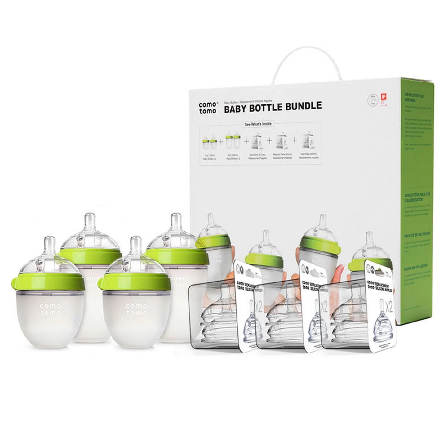 Comotomo Baby Bottle Bundle With 2x150ml Bottles, 2x250ml Bottles, and 3 Pairs of Teats-0-3m, 3m+, 6m+ (7 Piece Set) - Adenzo Comfies
