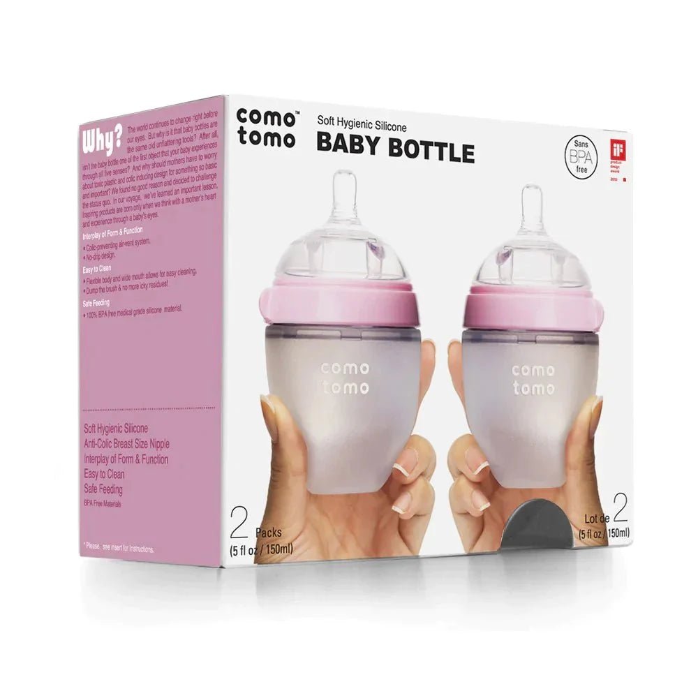 Comotomo 2 pack Baby Bottle, Green/Pink, 150ml/ 250ml, 2-Count - Adenzo Comfies