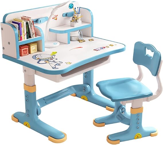 Kids Height Adjustable Study Desk and Chair Set with Drawer – Ergonomic School Table, Widened Desktop, Anti - Slip Legs, Cartoon Design - Adenzo Comfies