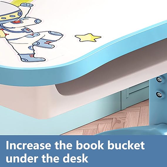 Kids Height Adjustable Study Desk and Chair Set with Drawer – Ergonomic School Table, Widened Desktop, Anti - Slip Legs, Cartoon Design - Adenzo Comfies