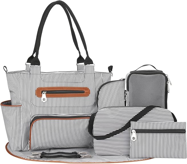 Little Story Diaper Bag – Waterproof Multi-Compartment Baby Nappy Bag with Stroller Straps, Large Capacity Maternity Travel Tote (Ivory) - Adenzo Comfies