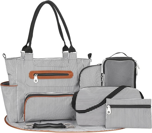 Little Story Diaper Bag – Waterproof Multi-Compartment Baby Nappy Bag with Stroller Straps, Large Capacity Maternity Travel Tote (Ivory) - Adenzo Comfies