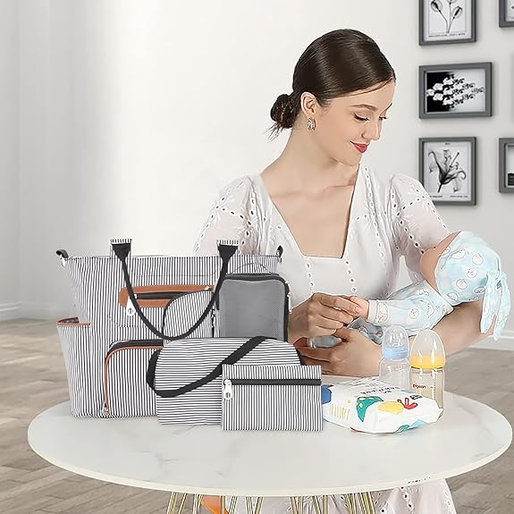 Little Story Diaper Bag – Waterproof Multi-Compartment Baby Nappy Bag with Stroller Straps, Large Capacity Maternity Travel Tote (Ivory) - Adenzo Comfies