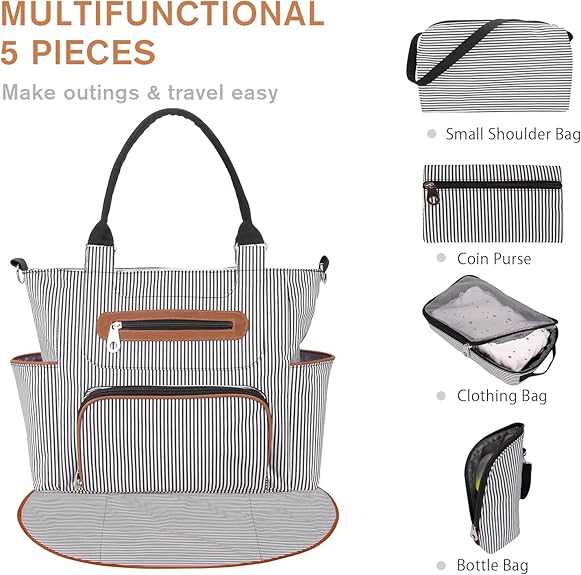 Little Story Diaper Bag – Waterproof Multi-Compartment Baby Nappy Bag with Stroller Straps, Large Capacity Maternity Travel Tote (Ivory) - Adenzo Comfies