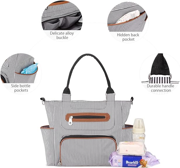 Little Story Diaper Bag – Waterproof Multi-Compartment Baby Nappy Bag with Stroller Straps, Large Capacity Maternity Travel Tote (Ivory) - Adenzo Comfies