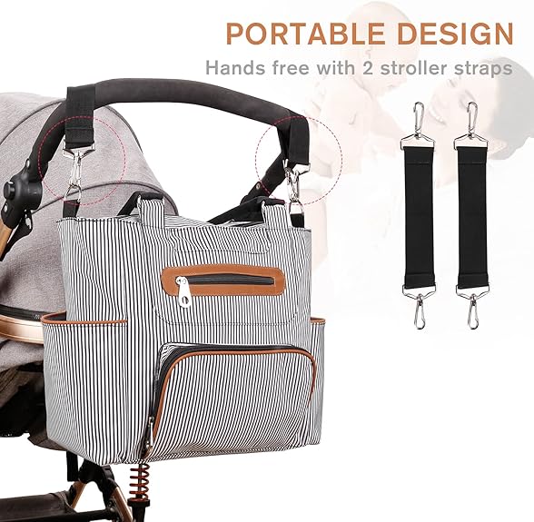 Little Story Diaper Bag – Waterproof Multi-Compartment Baby Nappy Bag with Stroller Straps, Large Capacity Maternity Travel Tote (Ivory) - Adenzo Comfies