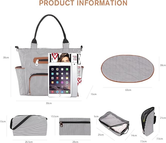 Little Story Diaper Bag – Waterproof Multi-Compartment Baby Nappy Bag with Stroller Straps, Large Capacity Maternity Travel Tote (Ivory) - Adenzo Comfies
