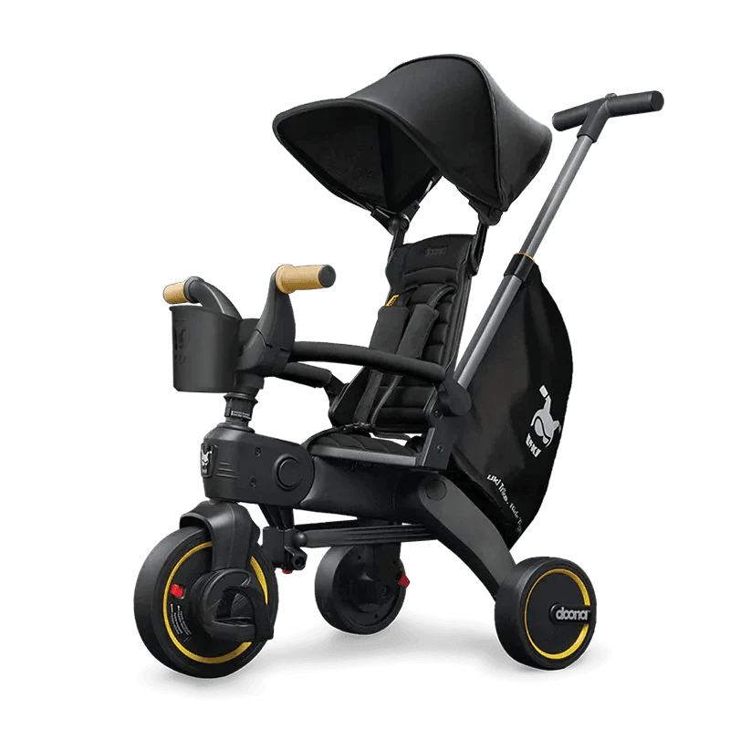 Doona Liki Trike S5 - Premium Foldable Trike for Toddlers, Kids/Baby Tricycle Stroller with Cushion Seat, UPF 50+ Sun Protection & Harness, Parental Control, Ages 10 Months to 3 Years, Midnight,Black - Adenzo Comfies