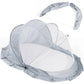 Foldable mosquito net for cots, hexagonal design.