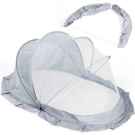 Foldable mosquito net for cots, hexagonal design.
