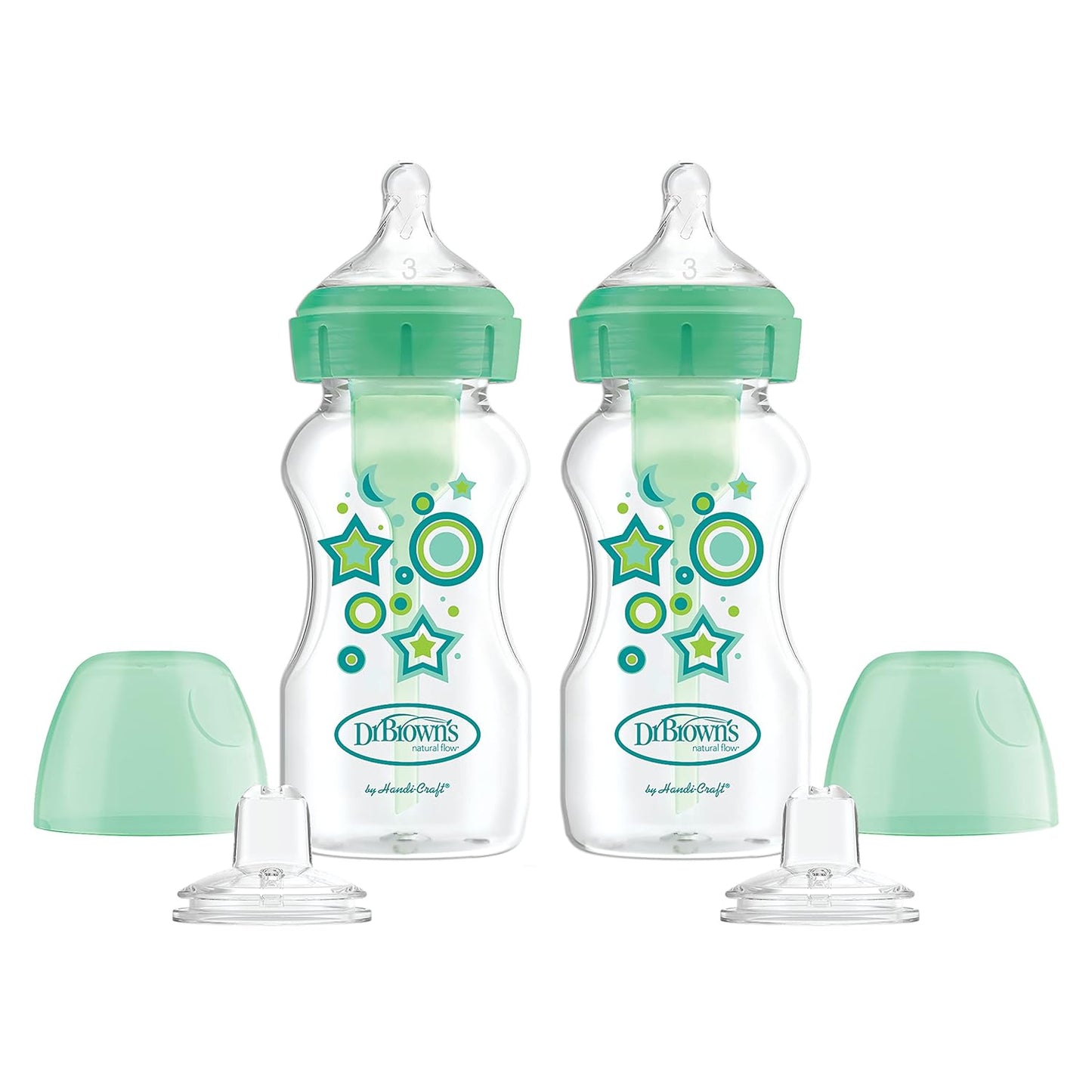 Dr. Brown’s Wide - Neck Bottle to Sippy Transition Kit – Silicone Spout, Anti - Colic, 6+ Months, BPA - Free - Adenzo Comfies