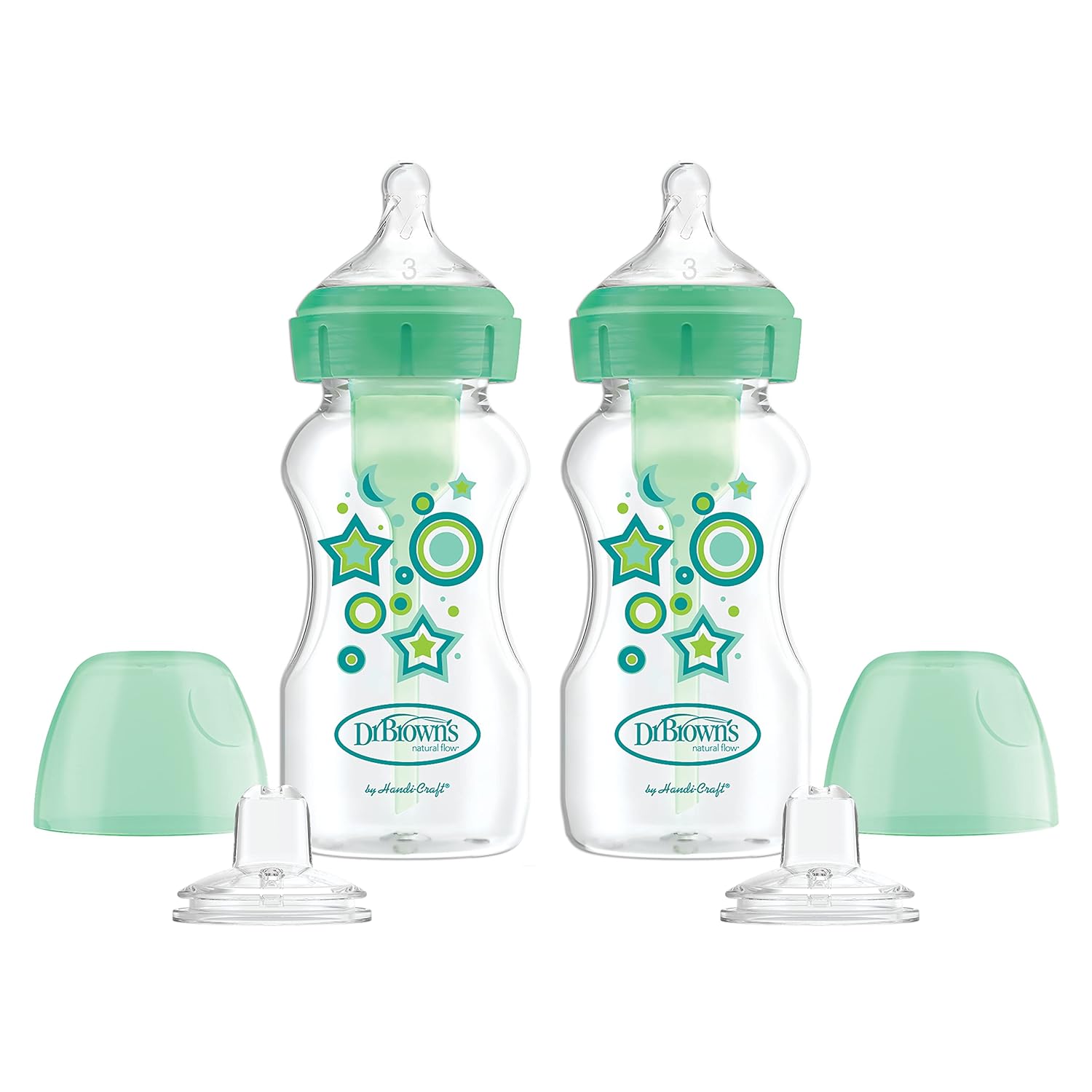 Dr. Brown’s Wide - Neck Bottle to Sippy Transition Kit – Silicone Spout, Anti - Colic, 6+ Months, BPA - Free - Adenzo Comfies