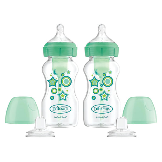 Dr. Brown’s Wide - Neck Bottle to Sippy Transition Kit – Silicone Spout, Anti - Colic, 6+ Months, BPA - Free - Adenzo Comfies