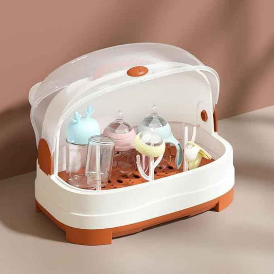 Baby Bottle Drying Rack with Dustproof Cover – Large Capacity Storage Organizer with Drainage Tray & 3 Bottle Holders, BPA-Free Baby Bottle Drying Station